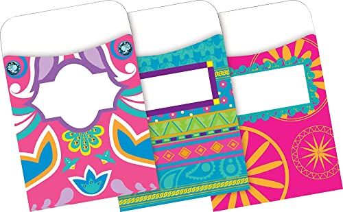 Barker Creek Peel & Stick Library Pockets, Bohemian, 3 Designs, Great for Holding Library, Index, and Flash Cards, Hall Passes, Recipes, and More! 3-1/2" x 5-1/8", 30 per Pkg (1239)