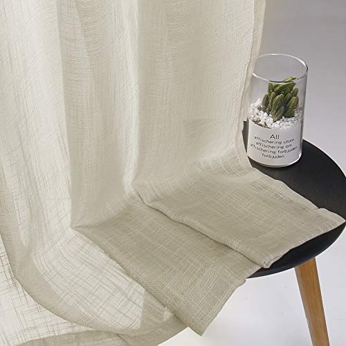 VOILYBIRD Palma Sheer Curtains for Living Room 84 Inch Length Light Filtering Draperies for Bedroom Bronze Grommet Set of 2 Panels (52''W x 84''L, Beige)