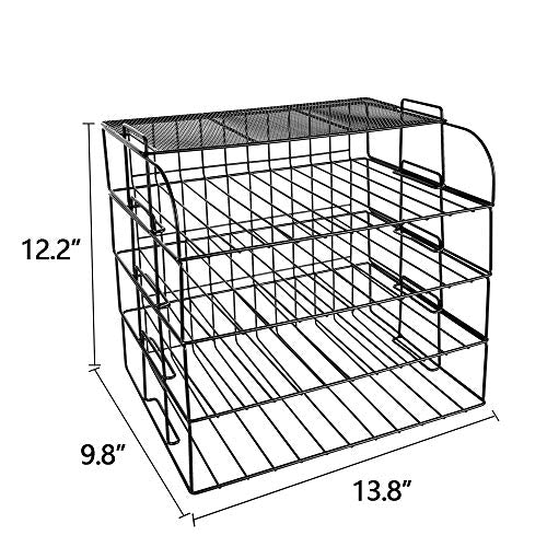 Spacrea Letter Tray, 4 Tier Desk Organizers and Accessories, Stackable Paper Tray Organizer Desk File Organizer with 1 Upper Display Shelf for School Home Office Supplies (Black)