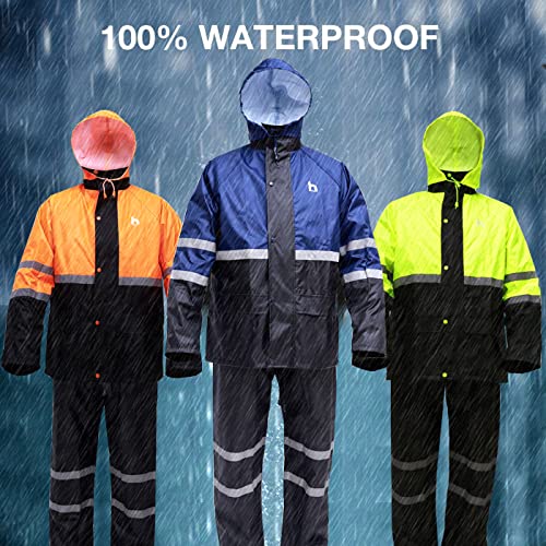 Rain Suits, High Visibility Reflective Safety Jacket, Lightweight Rain Gear, Waterproof Rain Jacket with Pants(Blue Small)