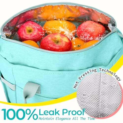 KIPBELIF Cute & Roomy Lunch Box for Women – Adults Large Insulated Lunch Bag with Shoulder Strap, Multi-Pockets, and Water Bottle Holder for Work, Picnic, and Outdoors (Extra Large Size, Aqua Green)