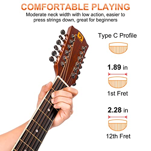Vangoa 12 String Guitar Acoustic Electric Full Size, Upgraded Guitar 12 Strings Bundle for Beginner Intermediate Adults Teens, Guitarra de 12 Cuerdas, Sapele Body Bone Nut,Sunburst Glossy