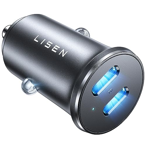 LISEN 90W USB C Cigarette Lighter Adapter Fast Charger, USB C Car Charger for iPhone 16[All Metal & Mini] Dual PD45W&QC 3.0 Super Fast USB C Cigarette Lighter Adapter for iPhone 16 Pro Galaxy S24 iPad