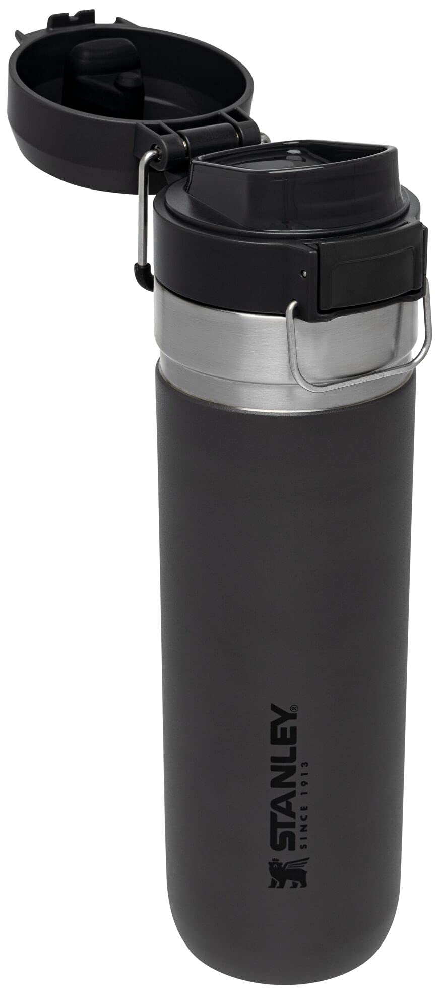 Stanley Quick Flip GO Water Bottle 24 OZ / 0.71 L | Push Button Lid | Leakproof & Packable for Travel & Sports | Insulated Stainless Steel | BPA-Free | Charcoal