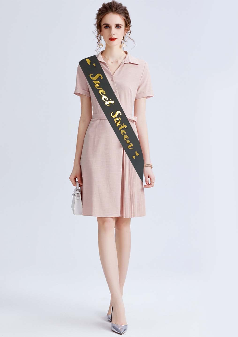 MGJSRNH 16th Birthday Sash, 'Sweet Sixteen' Sash for Girls or Boy,Gold Foil Black Satin Birthday Sash,Birthday Party Gift Decorations