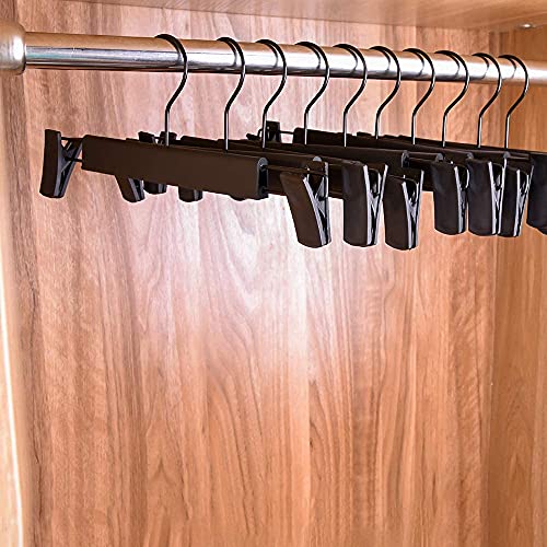 LAMITOCS Pants Hangers with Clips, Skirt Hangers, 360 ° Swivel Hooks Space Saving Hangers for Pants, Skirts, Clothes, Jeans (10Pack, Black)