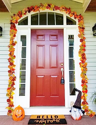 wohohoho 6 Packs Fall Garland Maple Leaf, 5.9Ft/Pieces Fall Leaves Garland 7 Maple Leaves Hanging Vines for Autumn Decor Halloween Thanksgiving Christmas Indoor Outdoor Decorations