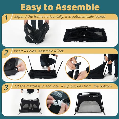 Pamo babe Mini Travel Crib, Portable and Easy to Carry Baby Playard, Lightweight Playard for Baby with Soft Mattress Pad(Black)