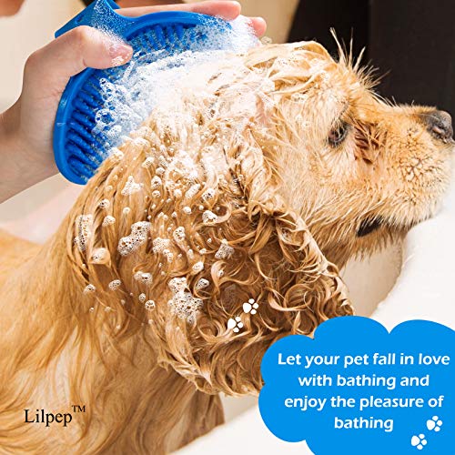 Dog Bath Brush Dog Grooming Brush, Lilpep Pet Shampoo Bath Brush Soothing Massage Rubber Comb with Adjustable Ring Handle for Long Short Haired Dogs and Cats