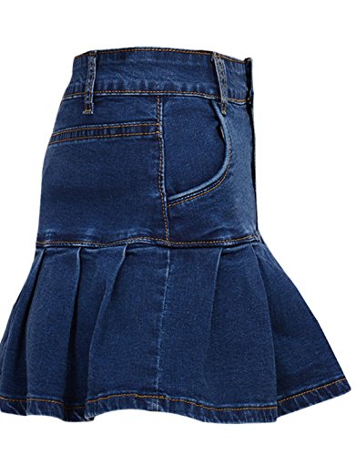 Yeokou Women's Casual Slim A-line Pleated Ruffle Short Mini Denim Skirts(Black-XS)