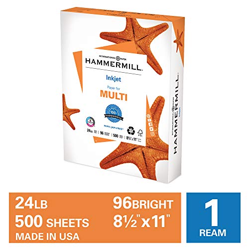 Hammermill Printer Paper, Multipurpose Inkjet Paper 24 lb, 8.5 x 11 - 1 Ream (500 Sheets) - 96 Bright, Made in the USA, 105050R