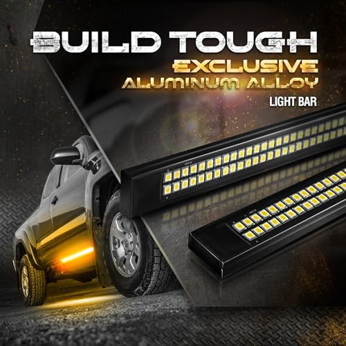 OPT7 Sidekick 48" Aluminum LED Running Board Lights, 2PCS Weatherproof Rigid Strobe Light Bars w/Sequential Amber Turn Signal & Amber White Flashing Warning Emergency Light for Regular Cab Truck