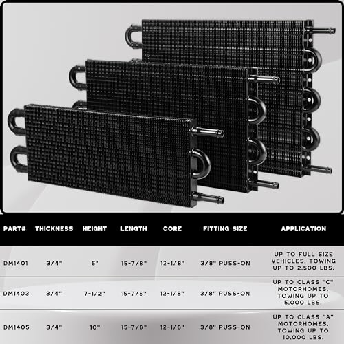 DriveMedley Transmission Oil Cooler, Universal 4 Pass Tube and Fin Design, Compatible with Ford, Chevrolet &Dodge Ram- Black- Aluminium