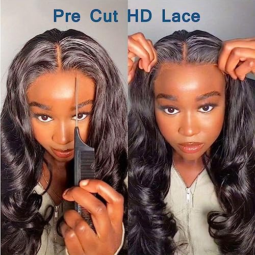 Wear and Go Glueless Wigs Human Hair Pre Cut 6X4 Body Wave Lace Front Wigs Human Hair Pre Plucked 180% Density HD Lace Glueless Wigs for Beginners