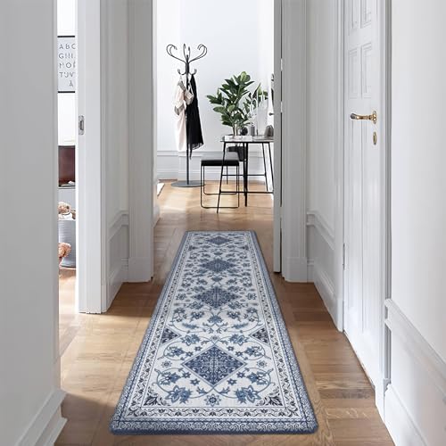 ASPMIZ Blue Boho Kitchen Runner Rug, Bohemian Geometry Kitchen Mats for Floor Cushioned Anti Fatigue, Waterproof Non-Slip Kitchen Mats and Rugs, Farmhouse Runner Rug for Hallway, Kitchen, 18 x 60 Inch