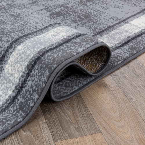 Rugshop Contemporary Distressed Bordered Soft Runner Rug 2'x7' Gray