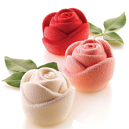 Rose Shape Mold Mousse Cake Molds 3D Rose Silicone Mold for Cake French Cupcake Dessert Homemade Soap Cupcake Pudding Jello Chocolate Fondant Baking Tools（6 Cavity ）