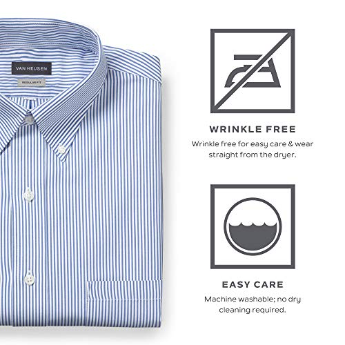 Van Heusen Men's Dress Shirt Regular Fit Pinpoint Stripe, Birch, 17" Neck 32"-33" Sleeve