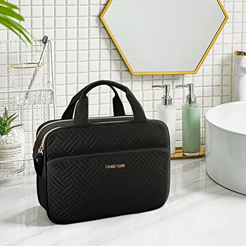 BAGSMART Toiletry Bag for Women, Large Toiletry Bag Water-resistant Makeup Cosmetic Organizer Bag Door Room Essentials for Accessories, Shampoo, Full Sized Container, Toiletries (Medium, Black)