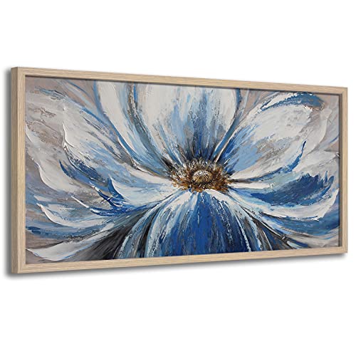 Flower Canvas Wall Art for Living Room Large White Blue Flower Picture Giclee Print Painting Wall Decor Framed Artwork Ready to Hang for Home Bedroom Wall Decoration Size 20x40