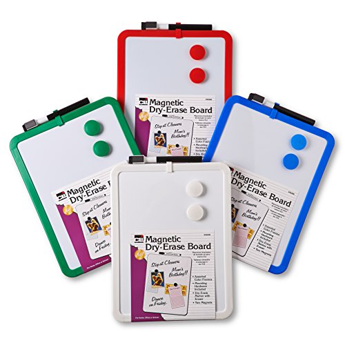 Charles Leonard Magnetic Dry Erase Boards - 8.5 x 11" Mini Whiteboards for Home, Office - Pack of 4 Personal White Board Sets Each Include Marker/Eraser & 2 Magnets - Assorted Colors (35204)