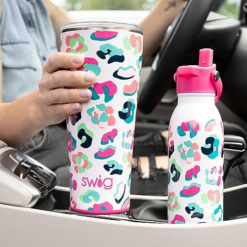 Swig Life 32oz Insulated Tumbler, Travel Coffee Tumbler with Lid, Cup Holder Friendly Travel Coffee Mug, Stainless Steel Thermos, 32 oz Tumbler, Reusable Insulated Coffee Mug with Lid (Pardi Gras)