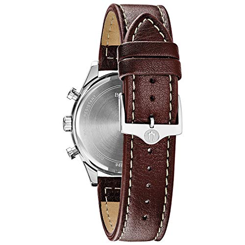 Bulova Men's Classic Stainless Steel Chronograph Quartz Watch, Brown Leather Strap with Gold Tone Arabic Markers, 41mm Style: 96B301