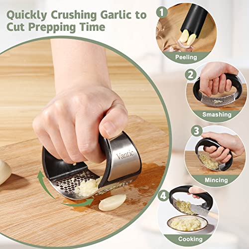 Vantic Garlic Press Rocker - Stainless Steel Garlic Mincer Garlic Crusher, New Innovative Garlic Chopper with Peeler and Scraper for Smash Garlic