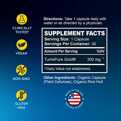 BioEmblem Turmeric Curcumin with Clinically Studied TurmiPure - 1 Small Cap Daily, 24x More Absorption Than Others - Joint Support, Healthy Inflammation Tumeric Supplements - Non-GMO - 30 Servings