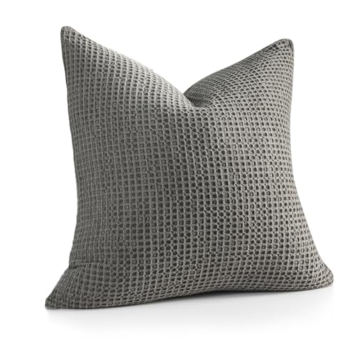 COCOPLOCEUS Pillow Cover 26x26 1 Piece Cotton Euro Sham with Hidden Zipper Wrinkle Resistant Breathable Decorative Waffle Weave Pillowcase for Couch, Sofa, Bedroom Car, Chocolate Grey
