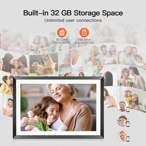 BIGASUO 10.1" WiFi Digital Picture Frame with LED Light, 1280 * 800 HD Touch Screen Smart Photo Frame, 32GB Memory, Support USB/SD Card, Auto-Rotate, Share Photos/Videos Remotely via Uhale APP