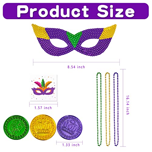 MGparty 168 PCS Mardi Gras Accessories - Masks Beads Necklaces Coins Tattoos Carnival Parade Masquerade Party Decorations Supplies