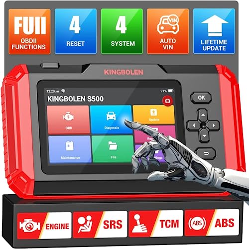 KINGBOLEN S500 OBD2 Diagnostic Scanner,Engine/TCM/SRS/ABS 4 System Automotive Scan tool with 6 Service,AutoVIN Car Code Reader,OIL Reset Brake SAS Throttle Adapt Inject ABS Bleed,Lifetime Free Upgrade