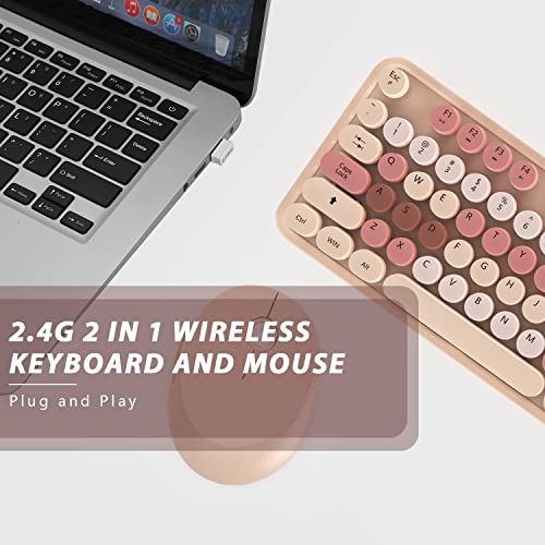 Colorful Wireless Keyboard and Mouse Combo - 104 Key Wireless Keyboard with Number Pad for Windows PC, Notebook, Laptop (Chocolate)