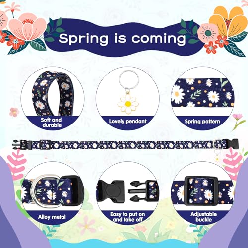 Athbavid Floral Dog Collar, Flower Print Dog Collars with Cute Charm, Adjustable Dog Collars for Small Medium Large Dogs,Pet Girl Boy,Running Walking Playing Exercise,Wedding Holiday