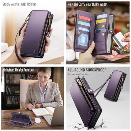 Defencase Compatible with Samsung Galaxy S23 Ultra Case Wallet with RFID Blocking Card Holder for Women Men, PU Leather Magnetic Snap Flip Zipper Strap Phone Case Fit for Galaxy S23 Ultra 5G, Purple