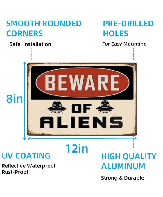 Carastora Alien Metal Sign - Vintage Wall Decor for the Sci-Fi Lover, Man Den, Bedroom or Garage - Funny Sign for Indoor and Outdoor Use, 8x12 Inch.