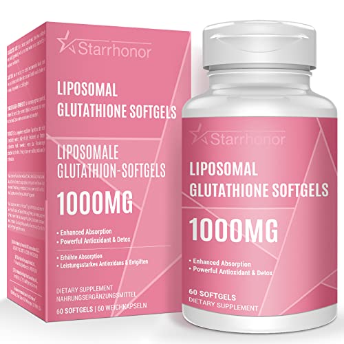 Starehonorr Liposomal Glutathione Softgels 1500MG, Reduced Glutathione Supplement with Vitamin C, Better Absorption, Non-GMO Powerful Antioxidant for Healthy Aging, Detox, Immune Health, 60 Softgels