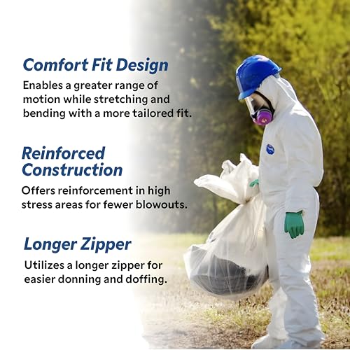 DuPont Tyvek 400 Disposable Protective Coverall with Elastic Cuffs, Attached Hood and Boots, White, Medium, 1-Pack