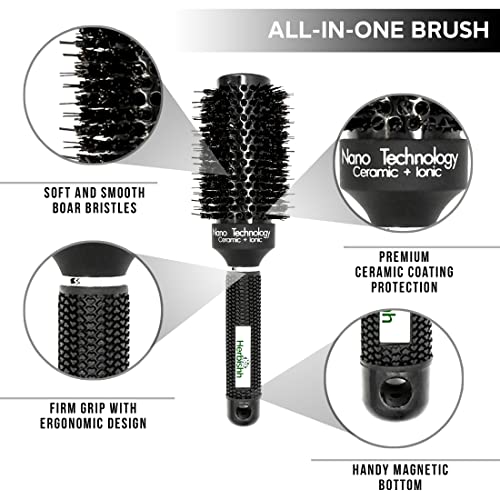Herbishh Ceramic Thermal Round Brush for Blow Drying, Professional Heat Resistant & Anti Static Round Ionic Hair Brush Design, Nylon Teeth & Bristles (32), White, 1 Count
