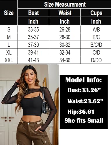 Avidlove See Through Crop Top for Women 2 Piece Crop Top with Cami Top Long Sleeve Shirt with Thumb Holes Navy Blue