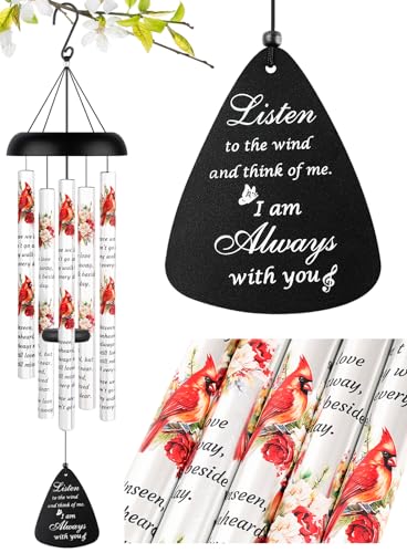 Memorial Wind Chimes Sympathy Gift - Cardinal Windchimes in Loving Memory of Loved One, Bereavement Gifts for Loss of Mom/Dad, Condolences Grief Remembrance Funeral Grieving