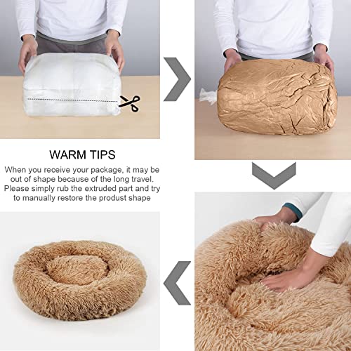 Dog Bed, Cat Calming Bed, Faux Fur Pillow Pet Donut Cuddler Round Plush Bed for Large Medium Small Dogs and Cats