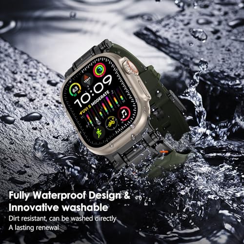 FULLIFE Designed for Apple Watch Band Apple Watch Ultra 2/Ultra 49mm for Men, Silicone Rubber Bands with Metal Connector for Apple Watch Series 10 46mm, 9/8/7 45mm, SE2/SE 6/5/4 44mm, 3/2/1 42mm