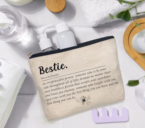 IWXYI Bestie Makeup Bag,Bestie Definition Makeup Bags With Zipper,Bestie Friend Makeup Bag Zipper Pouch Travel Toiletry Gifts For Women,Bestie Gifts For Women