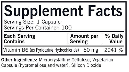 Kirkman Vitamin B-6 50 mg - Hypoallergenic || 100 Vegetarian Capsules || Gluten/Casein Free || Tested for More Than 950 Environmental contaminants.