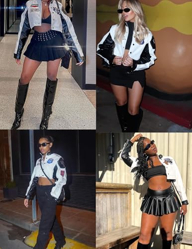 Aelfric Eden Cropped Leather Jacket Women PU Crop Moto Biker Racing Trendy Fashion Casual Coats