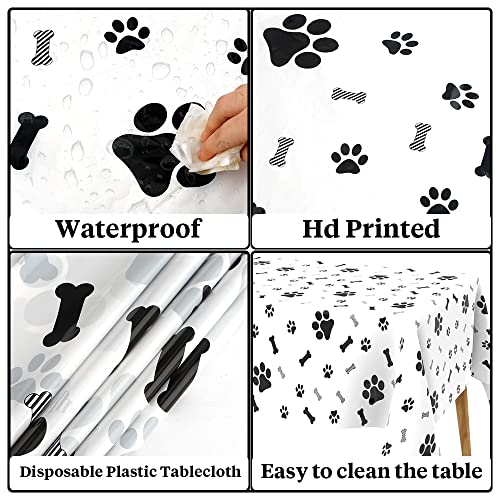 QEYMN Puppy Paw Print Plastic Tablecloth Table Cover, 3 Pack Pupply Paw Print Disposable Rectangle Table Covers for Kids Birthday Party, Pet Puppy Themed Birthday Party Decorations, 54x108 inch