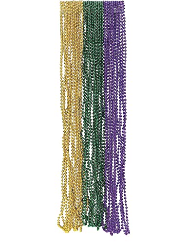 4E's Novelty 72 Pack Bulk Mardi Gras Beads Necklaces Purple Green Gold Beads, 33 Inches Long 7mm Thick, Tree Decoration, Party Favors Supplies, Costume Accessories (72)