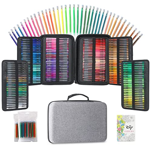 LIULIUCAI Gel Pens for Adult Coloring Book, 312 Pack Artist Colored Pens with 40% More Ink, Glitter Gel Pens with Case and Coloring Book, Perfect Art Supplies for Adults Kids for Coloring